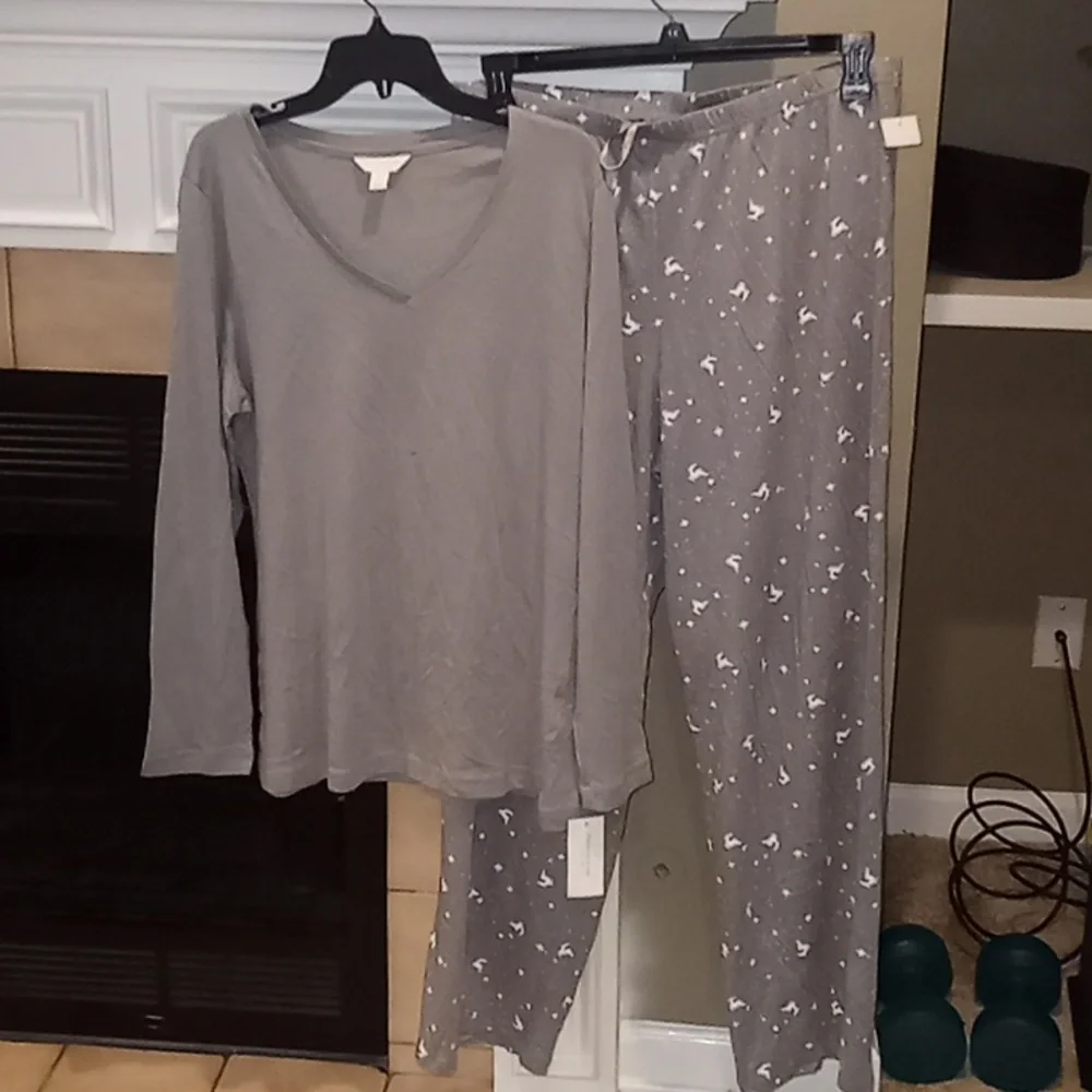 Charter Club Cotton Pajama Set Grey Reindeer
